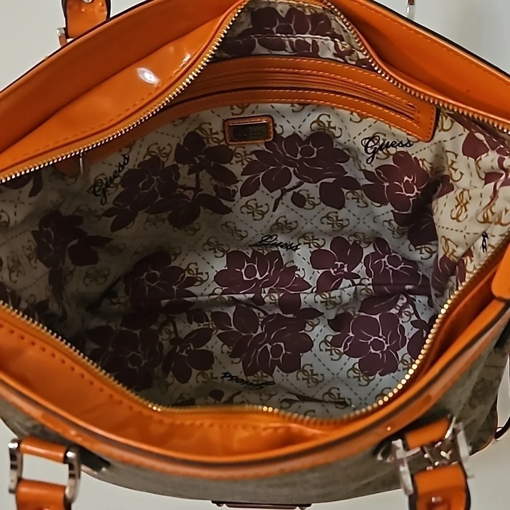 VTG GUESS 1990s Brown Orange Trim Logo Monogram Tote Bag